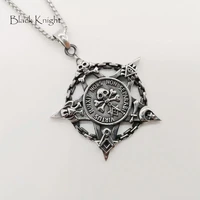 black knight 316 stainless steel vintage chain circle skull star pendant necklace gothetic mens skull star necklace blkn0766