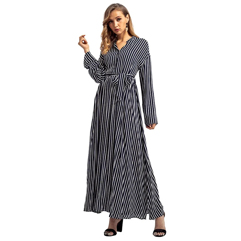 Women Abaya Fashion Striped Patchwork Muslim Buttons Arabic Gown Kaftans & Jubah Ramadan Kimono Female ZD83021 | Тематическая