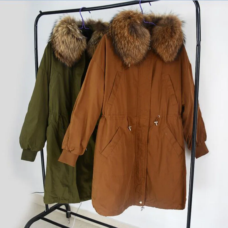 Большой натуральным мехом енота 2018 Одежда высшего качества зимняя куртка Для