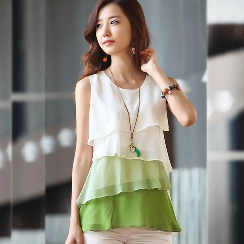 Женская шифоновая блузка без рукавов летняя размера плюс Женские топы и блузки