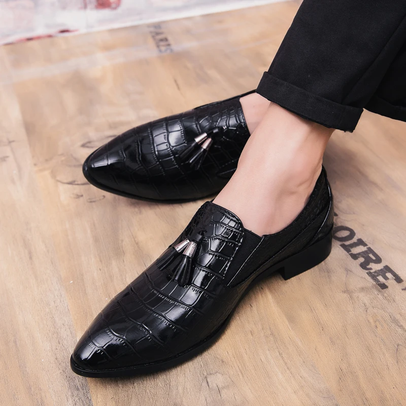 FIXSYS Trend Mens Fashion Tassel Loafers Crocodile Pattern Footwear Breathable Slip-On Driving Shoes Man Moccasins Smoking | Обувь