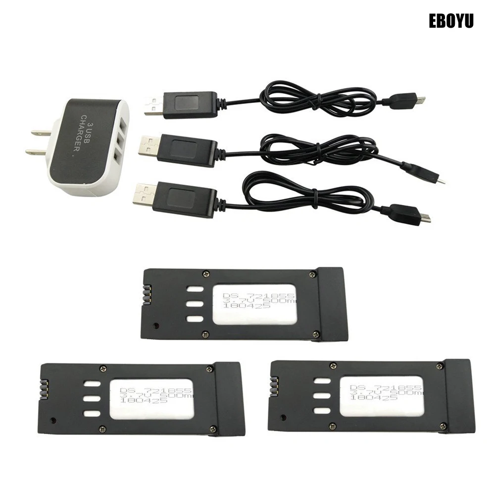 3 шт. * 3,7 в 500 мАч литий-полимерный аккумулятор + зарядное устройство USB 3 в 1 для E58 S168 JY019 GD88 L800 складной Радиоуправляемый квадрокоптер Wi-Fi FPV Дрон