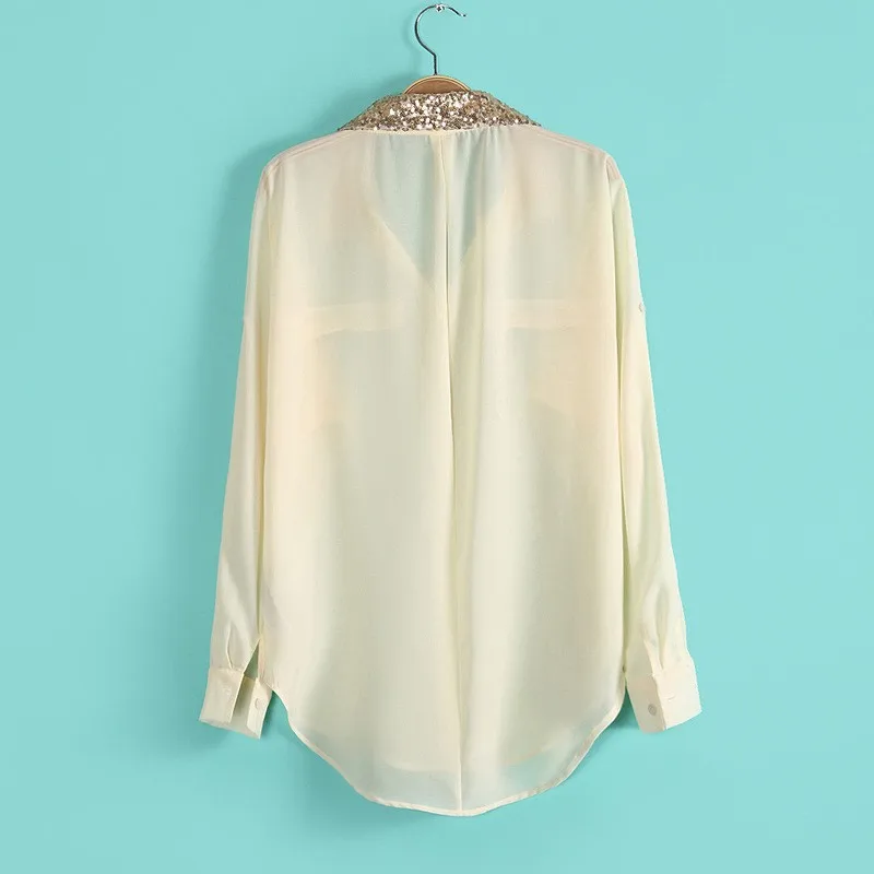 Женская рубашка с длинным рукавом пайетками|ladies blouses|full sleeve shirtsleeve shirt |