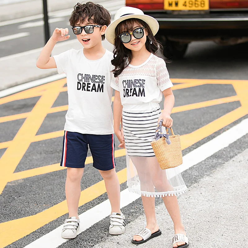 New Korean Mother and Daughter's Striped Lace Skirt 2019 Parents Children's Summer Family Matching Clothes Dad Son T Shirt | Мать и