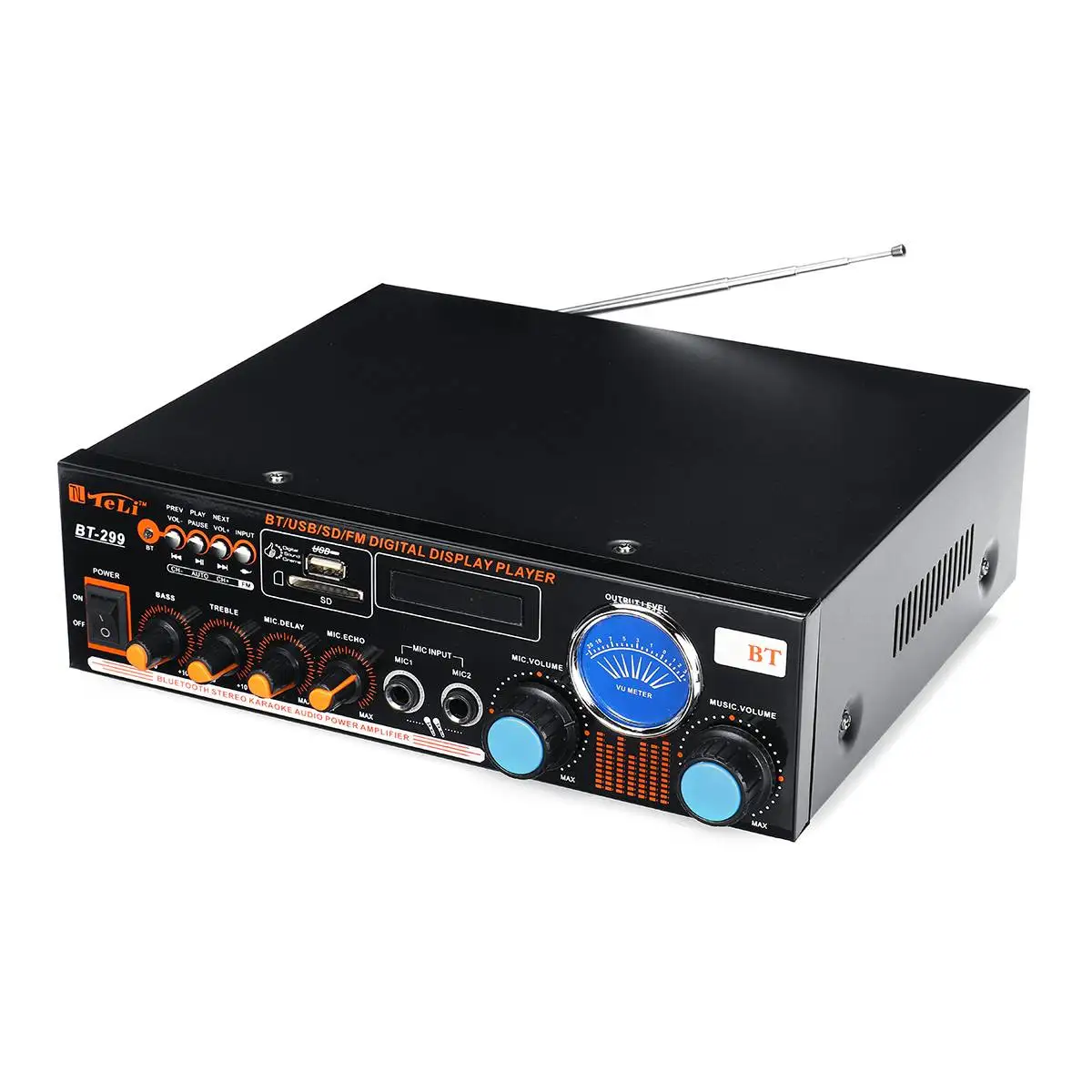 Audew 1200 Вт усилитель мощности HIFI bluetooth дистанционное стерео радио FM SD USB радиомикрофон автомобильный домашний AC220V-240V цифровой светодиодный дисплей