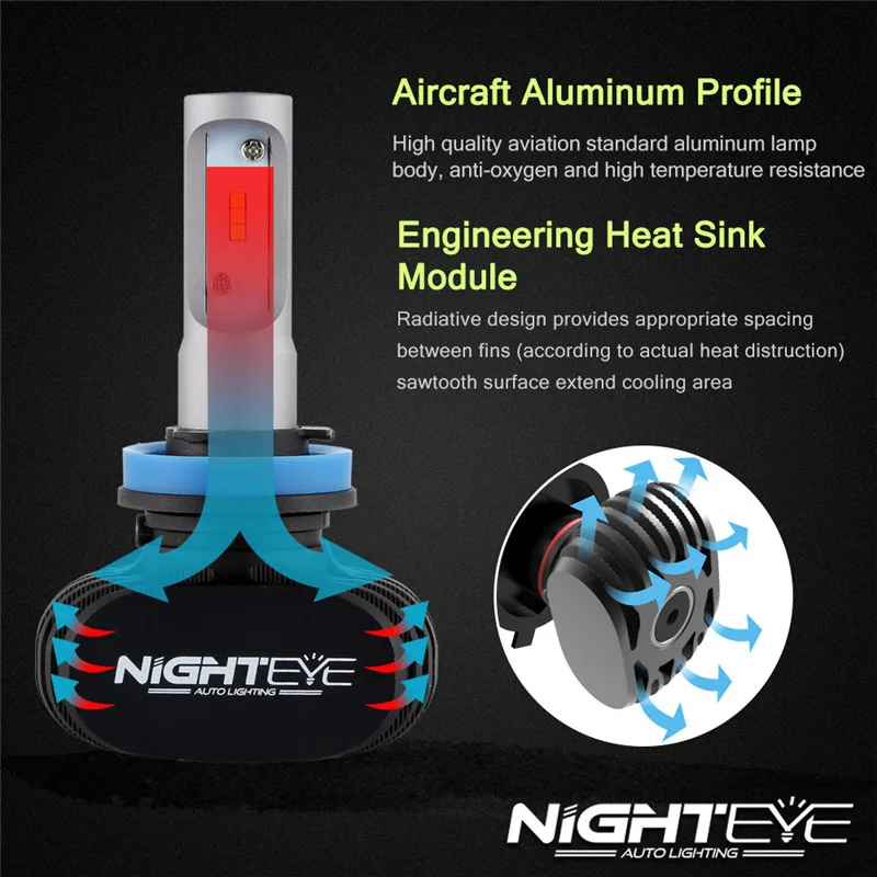 NIGHTEYE 8000лм 50 Вт H11 комплект автомобильных светодиодных фар 6500 к белый заменяет