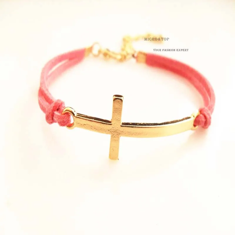 M&ampT(36pc/lot) Free Shipping New Arrival Hotselling Leather Sideways Cross Bracelet Wholesale | Украшения и аксессуары