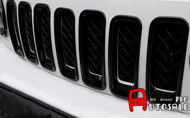 ABS внешний вид сзади Черная передняя Центр решетка гриль FrameTrims 7 шт. для Jeep Patriot 2011