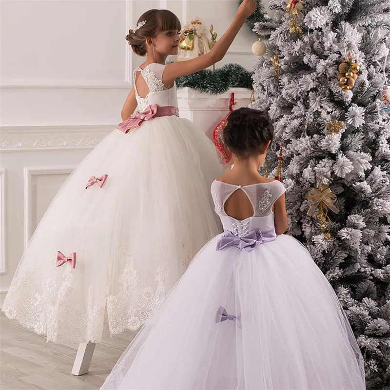 New Lace Princess Flower Girl Dresses 2019 Ball Gown First Communion For Girls Sleeveless Tulle Toddler Pageant | Свадьбы и