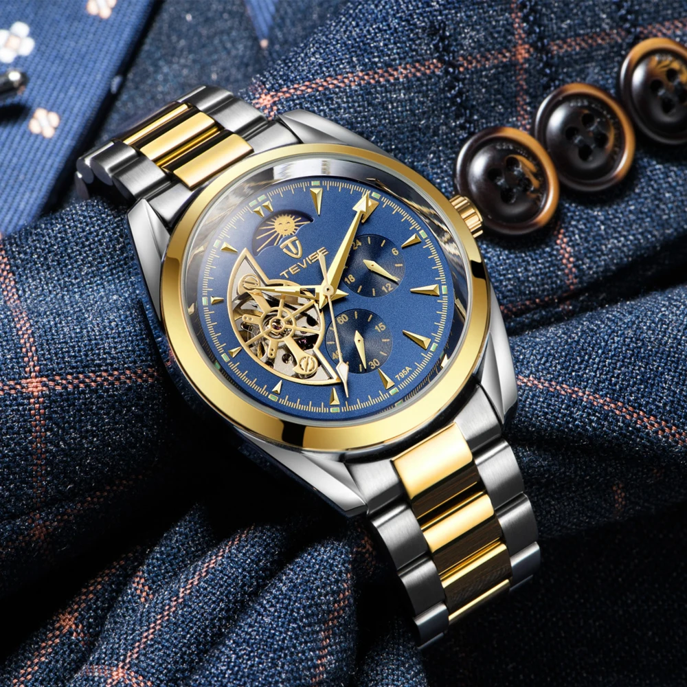 Автоматические механические часы TEVISE Tourbillon мужские с подсветкой деловые