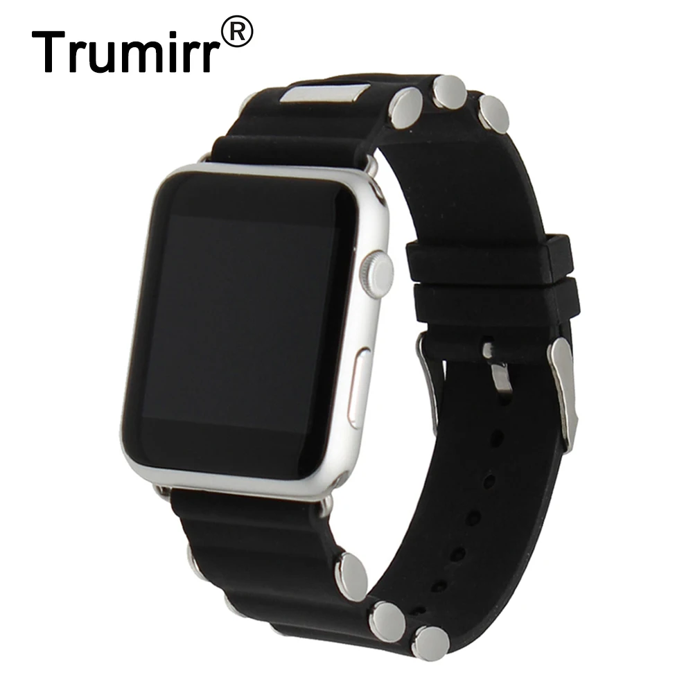 Силиконовый резиновый ремешок для часов iWatch Apple Watch 38 мм 42 сменный из нержавеющей