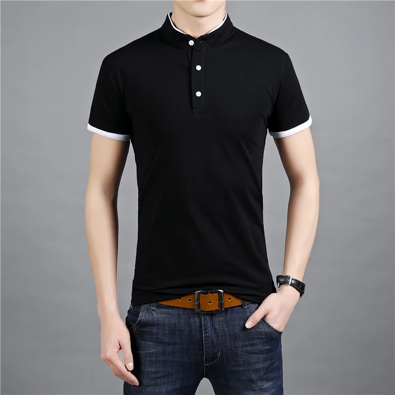 Летние мужские поло 100% хлопок воротник стойка с короткими рукавами рубашки