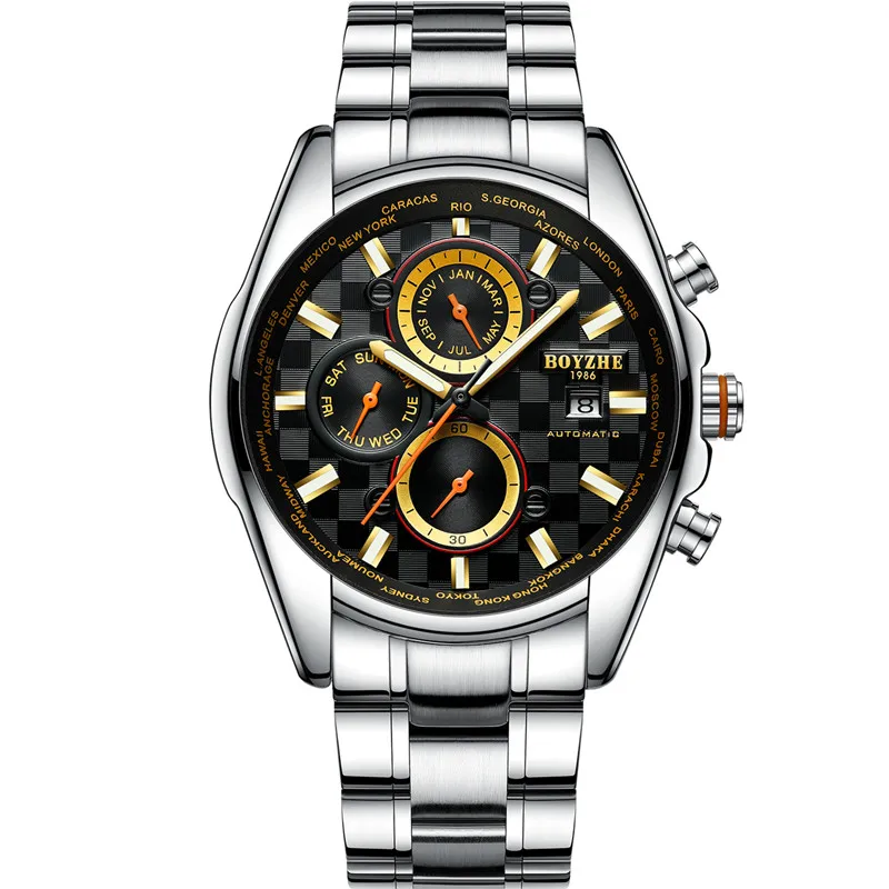 BOYZHE Men Automatic Mechanical Watch Luxury Brand Waterproof Stainless Steel Gold Sports Watches Relogio Masculino | Наручные часы