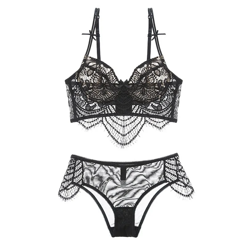 Комплект женского кружевного нижнего белья с тонкой чашкой|transparent bra|french lingeriesexy