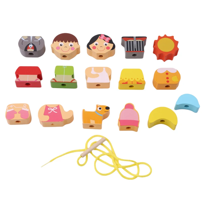 Детские игрушки красочные деревянные бусины на шнуровке жала обучения Обучающие