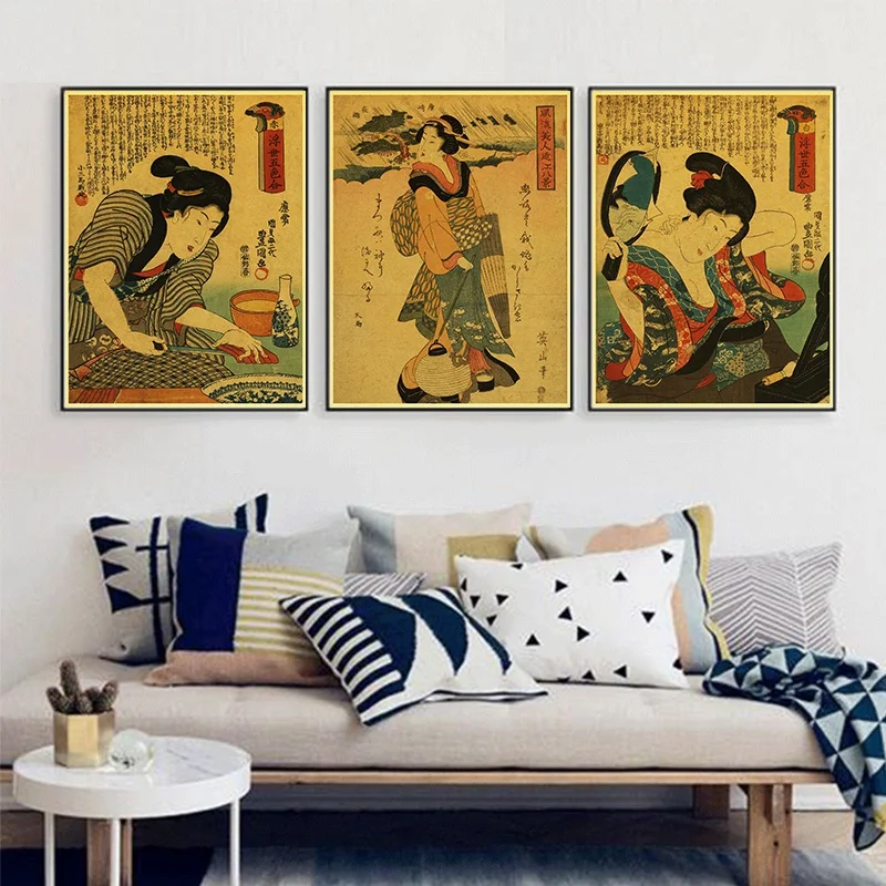 Nostalgia Japanese Retro Poster Wall Bar Decor Sticker Vintage Printed Home Art | Painting &amp Calligraphy