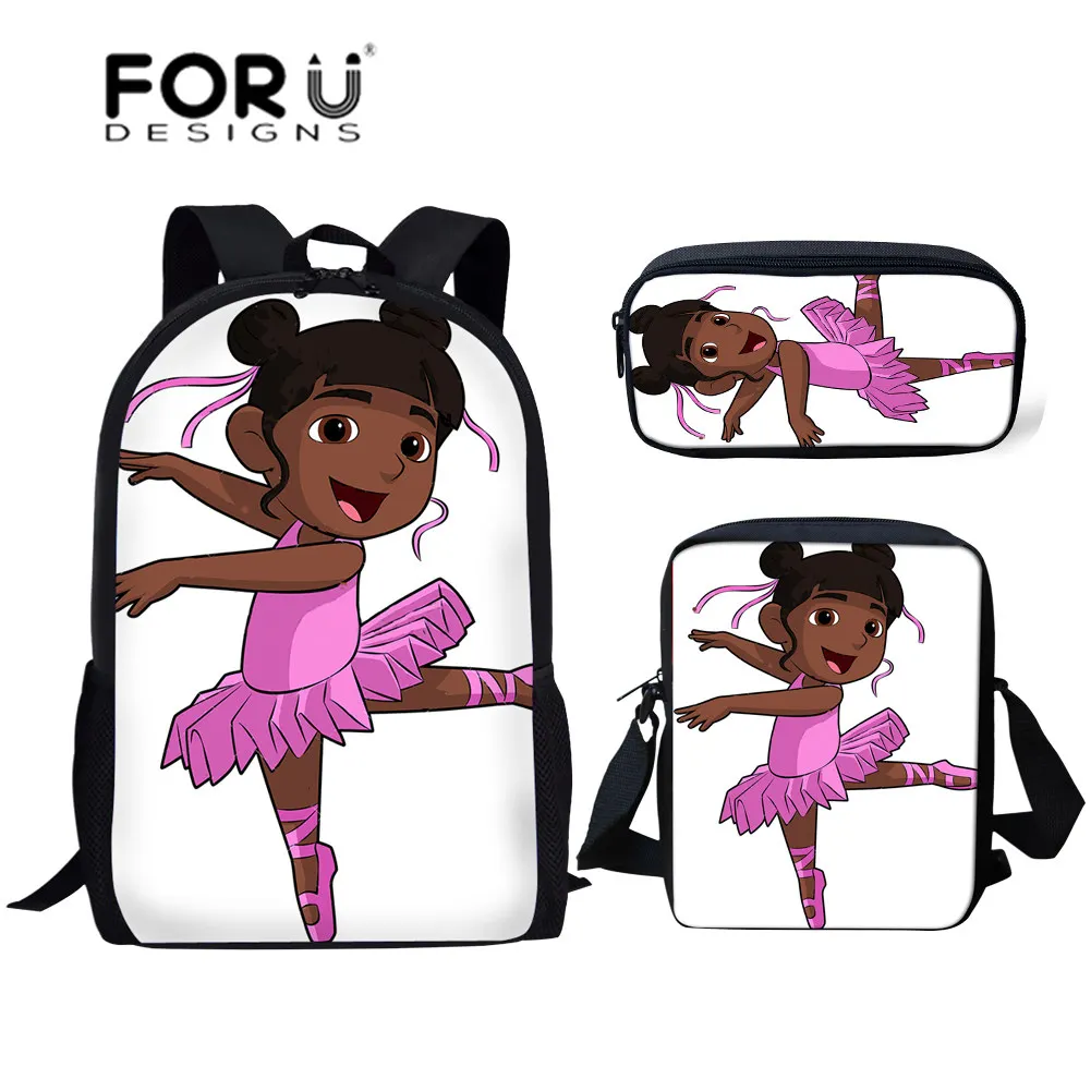 

Комплект детских школьных сумок FORUDESIGNS из 3 предметов для детей, черная африканская маленькая африканская школьная сумка с принтом, милый ба...
