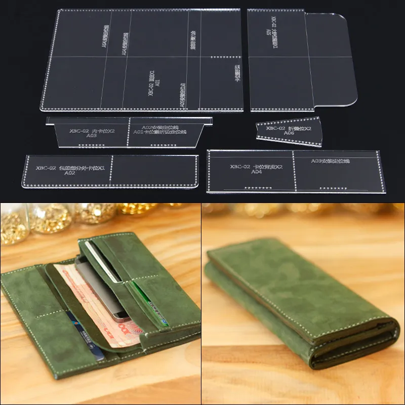 

1 Set DIY Long Wallet Acrylic Template Leather Stencil Pattern DIY Leather Craft Tools Cutting Model 20cm*9cm*2cm