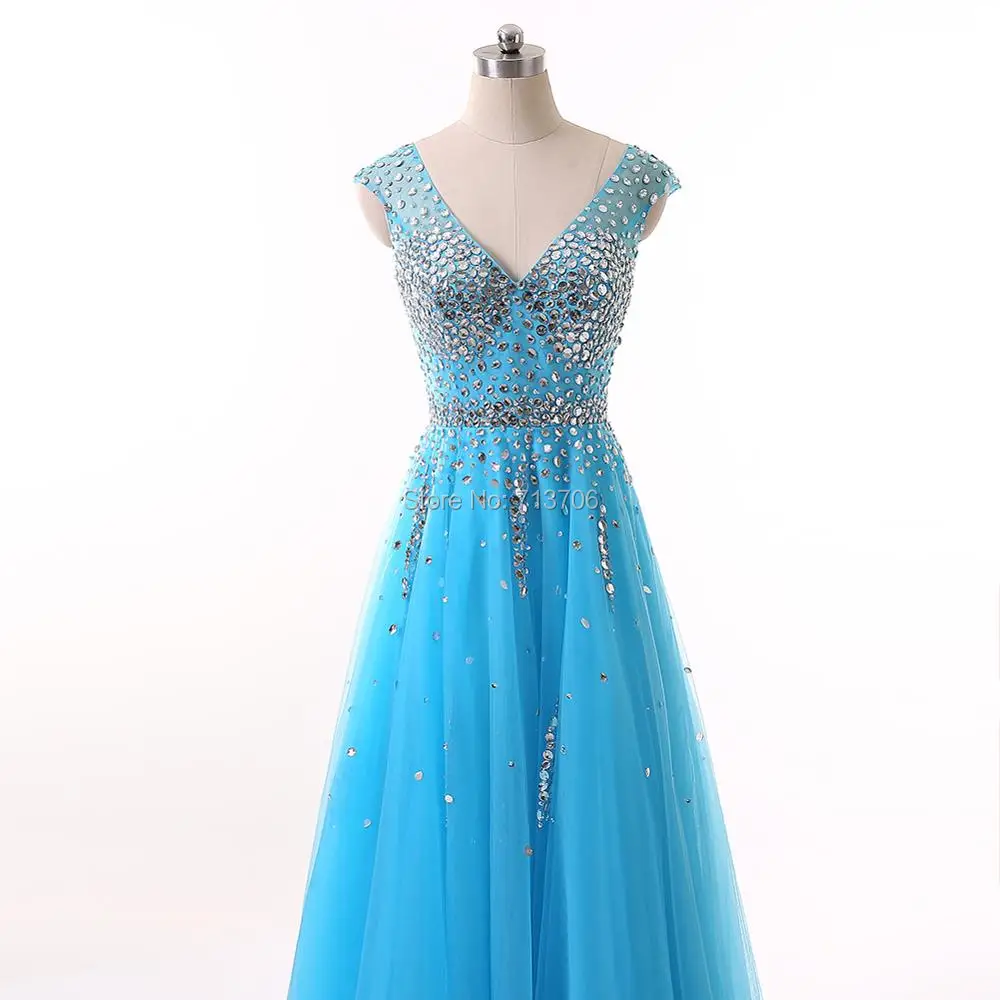 Menoqo Vestidos De Festa Prom Dresses 2017 V neck Sleeveless Tulle Crystal A-line Long Evening W1701167 | Свадьбы и торжества