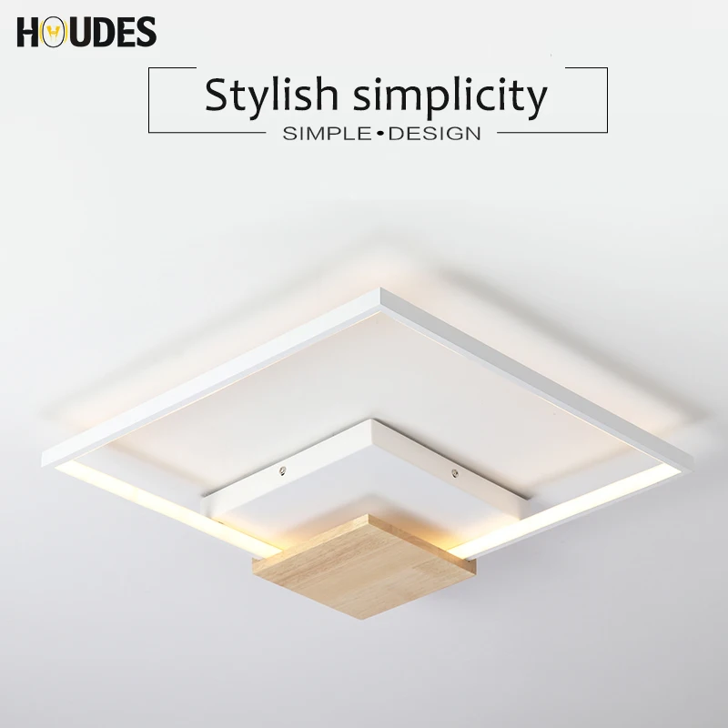 HOUDES Nordic LED Wooden Square Shape Ceiling Lights For Bedroom Living Room Lamps Kitchen Lighting Fixtures | Лампы и освещение