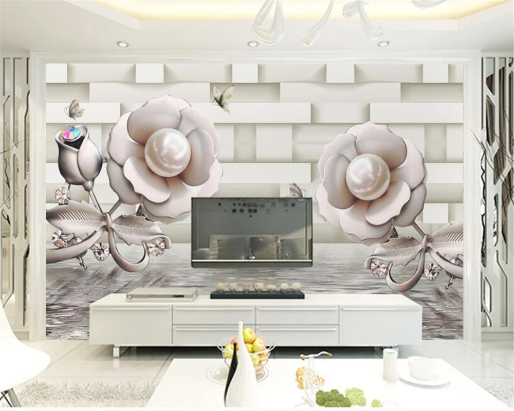 

beibehang Custom high quality silk cloth wallpaper 3D rose water wave reflection TV background wall mural wallpaper for walls 3d