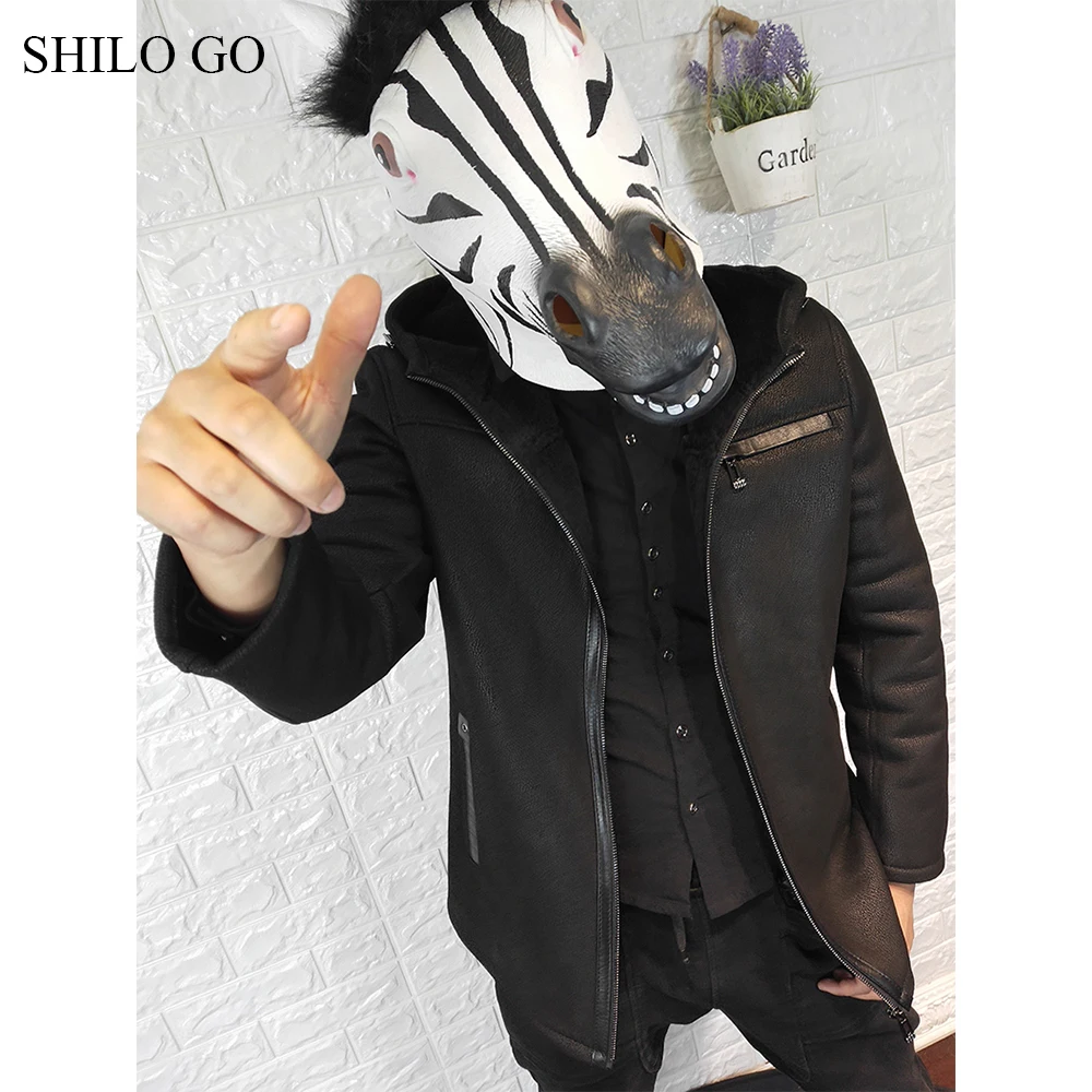 SHILO GO Leather Jacket mens Winter Fashion sheepskin genuine leather coat hooded Casual loose zipper warm | Мужская одежда