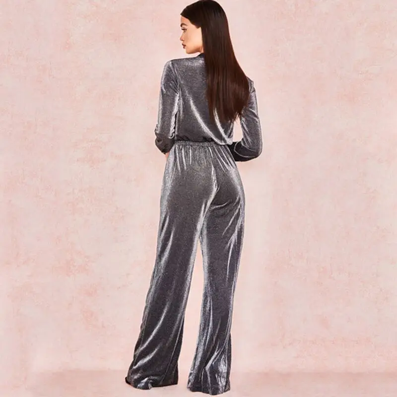 

2019 New Arrival Fashion Style Women Jumpsuit Long Sleeve Jumpsuit Party Outfit Clothing Elegant Deep V Neck Wholesale