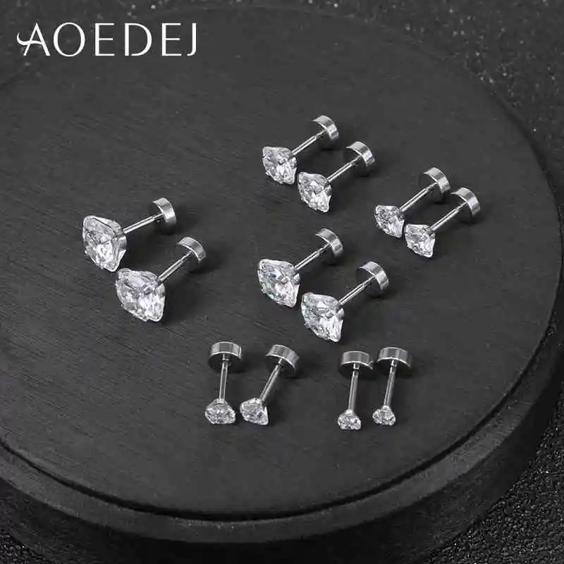 AOEDEJ, 12 шт./лот, серьги-гвоздики из нержавеющей стали, женские серьги-гвоздики с кристаллами, круглые серьги с кубическим цирконием, женские серьги
