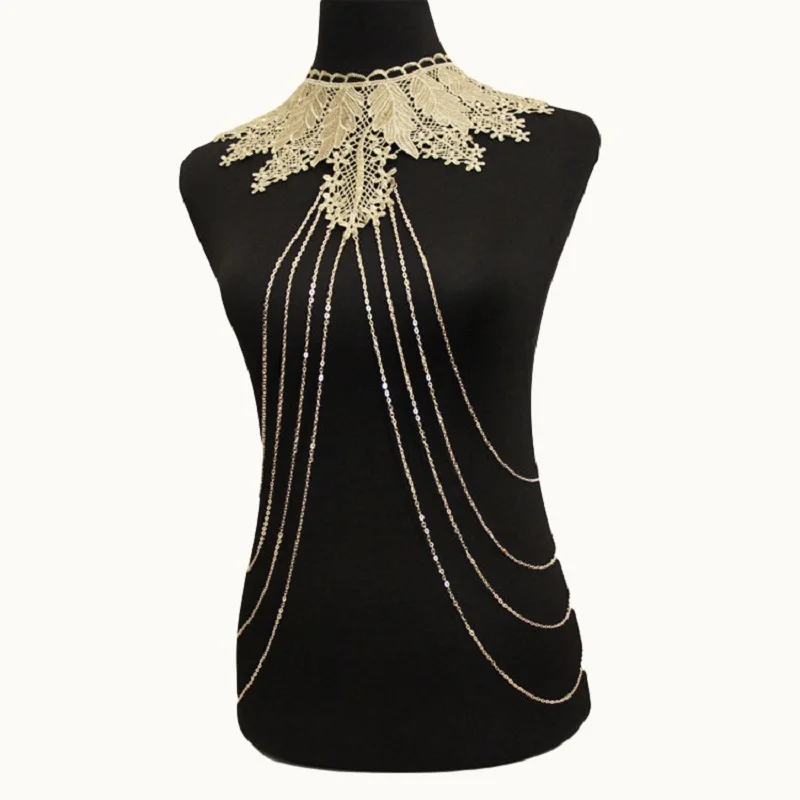 

Lace flower necklace Women Flower Collar Hollow out Gothic Big Necklace Multilayer Chain Necklace statement jewelry