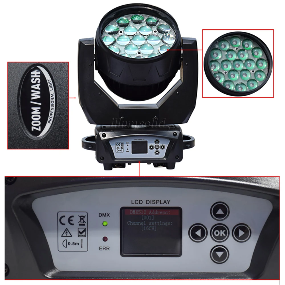 19x15 w zoom cabeza movil led dmx Вращающаяся лампа в стиле диско свет с подсветкой Вечерние