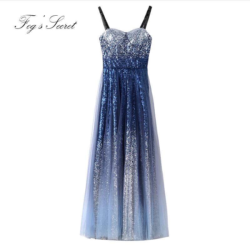 Вечерние платья для женщин vestido Blue Star платье двойной слои градиент ремень