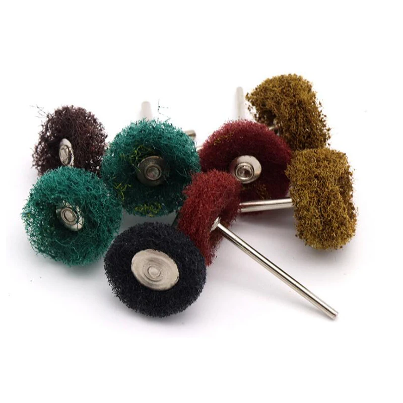 

3mm Shank Nylon Fiber Mini Brush Scouring Pad Abrasive Tool Removing Burr Rotary Buffing Metal Polishing Wheel For Dremel
