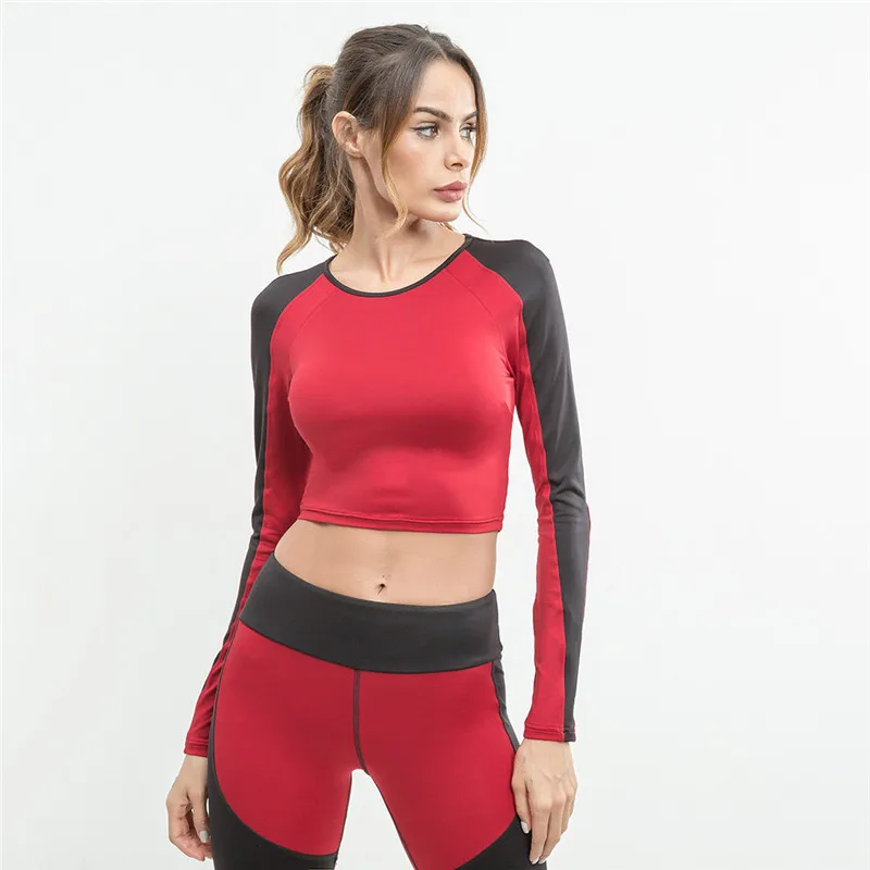 Autumn Spring Cut Out Women Ribbed Cropped Tee O Neck Full Sleeve Waist Hollow Solid Red T Shirt Tops | Спорт и развлечения