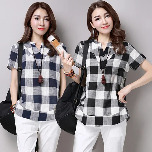 Большой Размеры Blusa feminina свободные льняные Для женщин блузки v образным вырезом