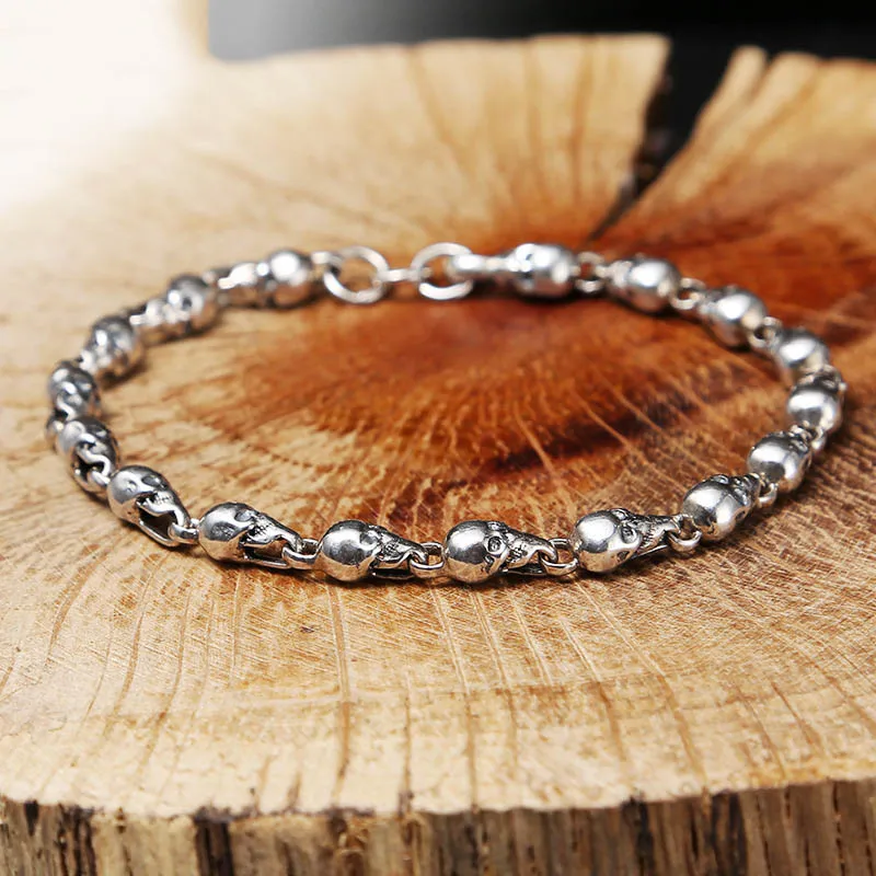 Men Bracelet 100% 925 sterling silver Vintage Skull friendship Bangle Christmas gift fashion jewelry Men's 2019 | Украшения и