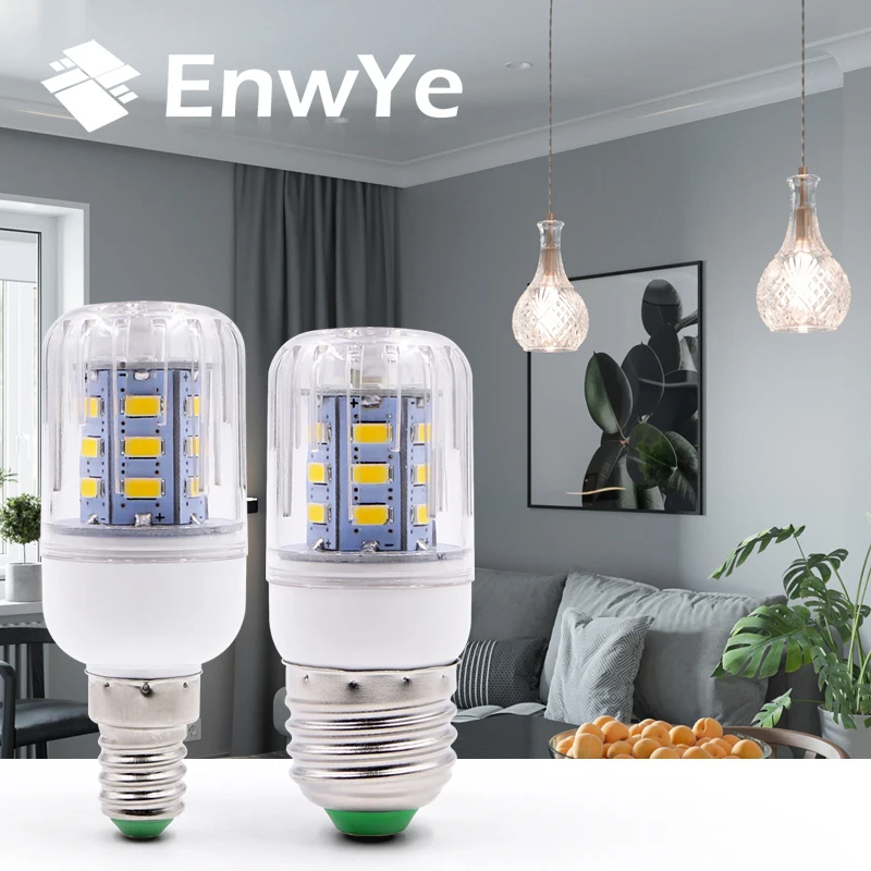 EnwYe E27 E14 Светодиодный светильник-кукуруза, настоящая мощность, 9 Вт, 12 Вт, SMD2835, 220 В, 240 в, кукурузная лампа, люстра, свеча, светодиодный светильник для украшения дома