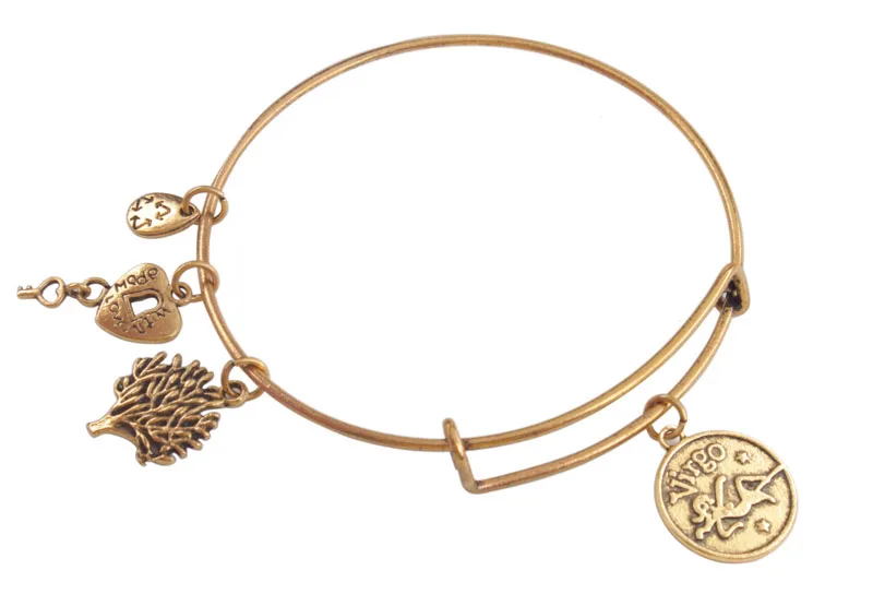 5 шт. старинный золотой цвет расширяемый проволочный браслет с подвесками