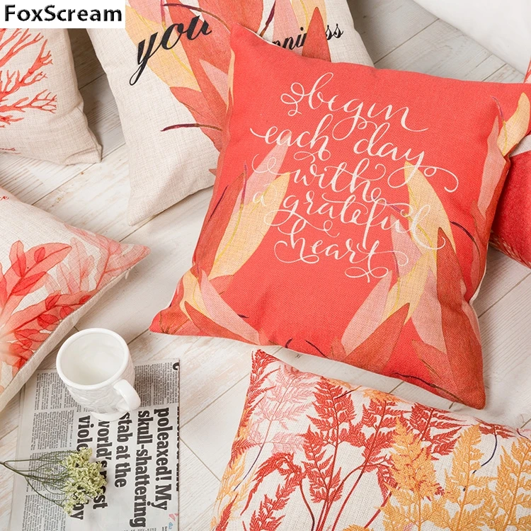 Морской декоративный чехол для подушки современный красный коралловый льняной