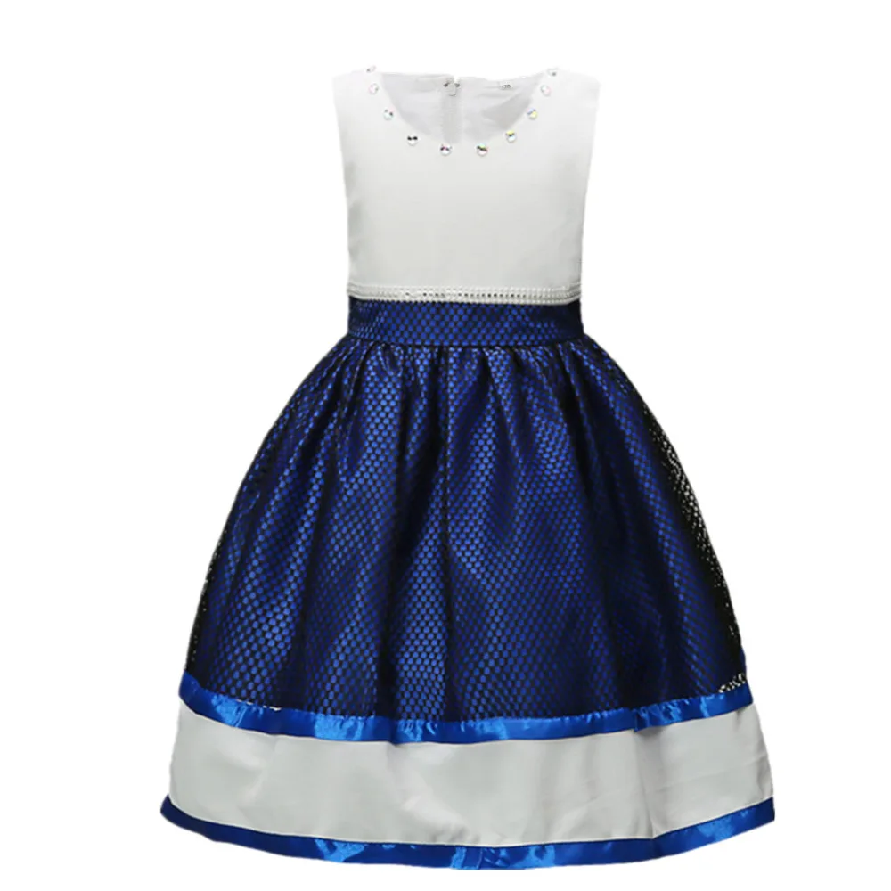 Girl Dress Puff Princess Sleeveless Rhinestone Metal Color Wave Point Party | Детская одежда и обувь