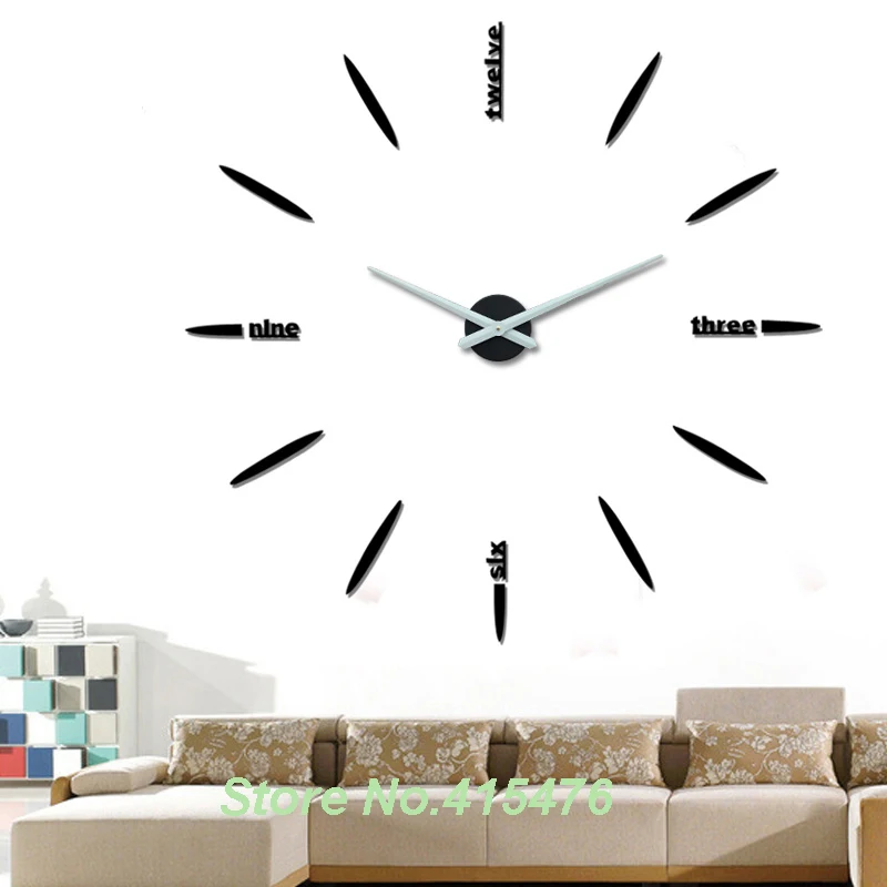 Creative Gift Big Watches Large Wall Clock 3D Sticker Design Metal White Hands Home House Living Room Decor DIY | Дом и сад