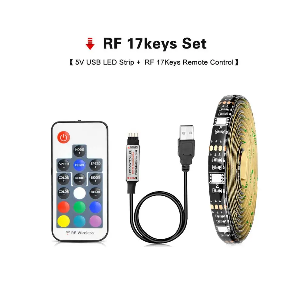 Black PCB 17keys DC 5 В 5050 SMD RGB USB СВЕТОДИОДНЫЙ светильник лента 1 м 2 м 3 м 4 м 5 м USB зарядное устройство светодиодный светильник 3 ключа 17key 24key RGB пульт дистанционного управления - Испускаемый цвет: Black PCB 17keys
