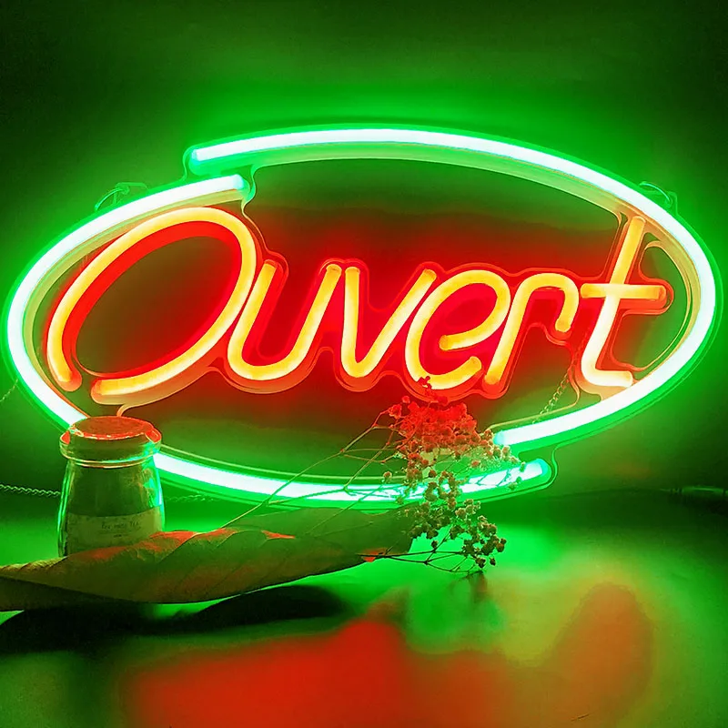 Green arc Ouvert DECO 18x10 дюймов, изменяющий цвет, светодиодный неоновый знак Ouvert, прозрачная акриловая основа, красный, открытый, RGB, дуговая линия, неоновые вывески с пультом дистанционного управления - Мощность в ваттах: Green arc Ouvert
