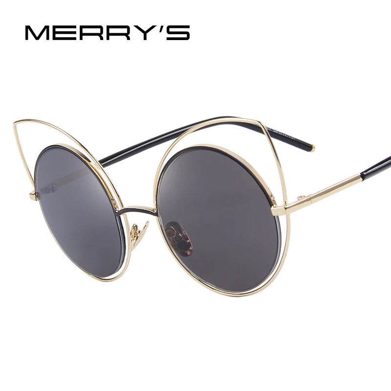 Женские металлические полые Солнцезащитные очки кошачий глаз с круглой оправой