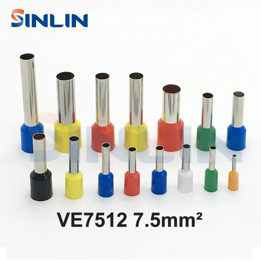 

1000pcs/lot Crimp Terminal VE7512 tube pre insulating terminal Bootlace Ferrules AWG20 0.75mm^2 Brass