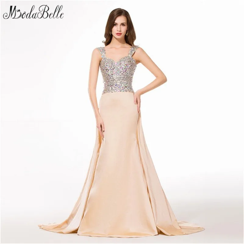 

modabelle Sexy Mermaid Champagne Prom Dress With Rhinestones Beaded Sparkly Elegant Evening Gowns Crystal Vestido Formal 2018