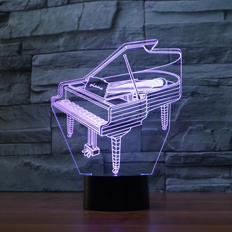 Creative 3D Light Piano Model Illusion Lamp LED 7 Color Changing USB Touch Sensor Desk Night Remote Controlled | Лампы и освещение