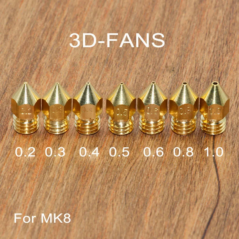1Pc 3D Printer Brass Copper Nozzle Mixed Sizes 0.2/0.3/0.4/0.5/0.6/0.8/1.0 Extruder Print Head For 1.75mm / 3.0mm MK8 Makerbot | Компьютеры