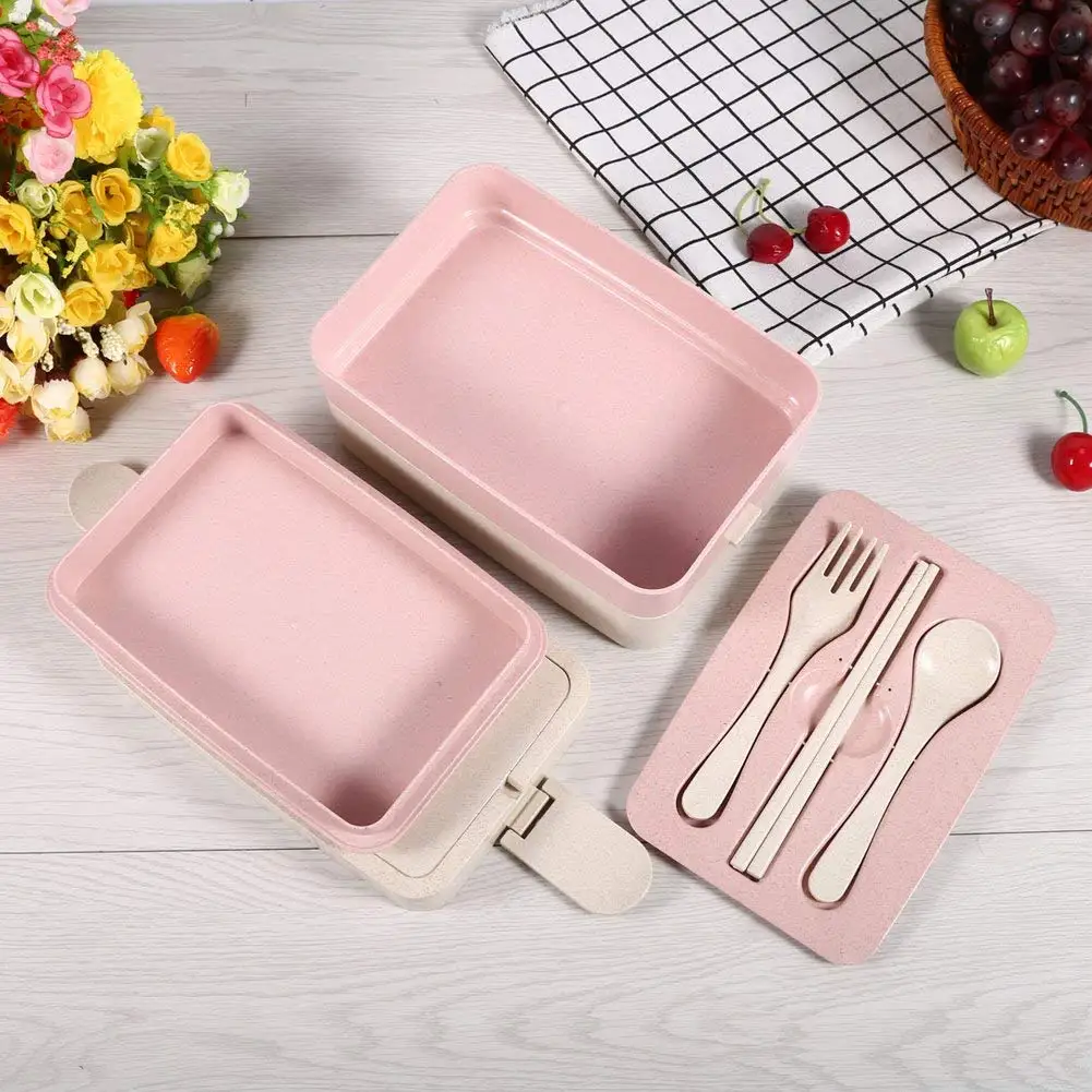 Три уровня волокна пшеницы бенто (обед) коробка стекируемые контейнер для