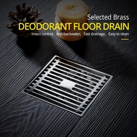 drains 1010cm solid brass chrome silver shower drain bathroom square cover anti odor hair strainer balcony floor drainbs 8109a