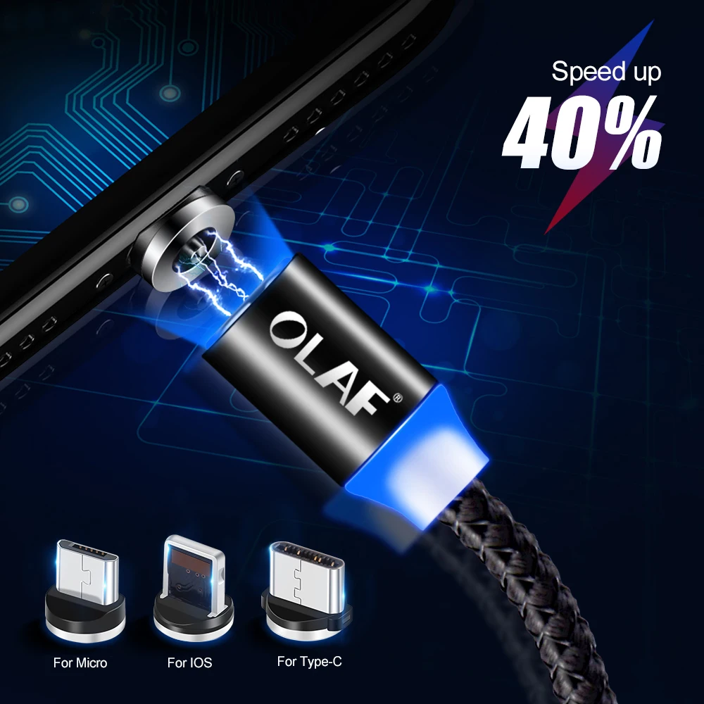 Магнитный кабель OLAF 3A Micro USB Type C для быстрой зарядки и передачи данных iPhone Samsung Xiaomi